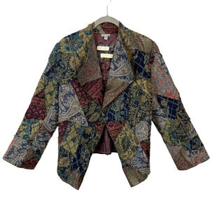 Floral Tapestry Patchwork Jacket J Jill Re: Crafted Womens Limited Wool SZ M